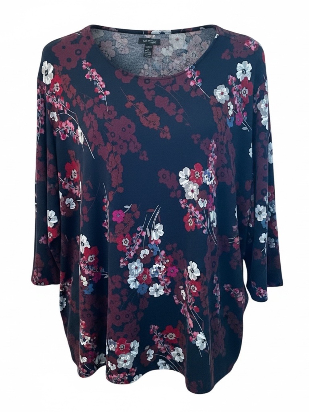 Women’s J. Jill Floral Top in Blue and Burgundy - Plus 3X